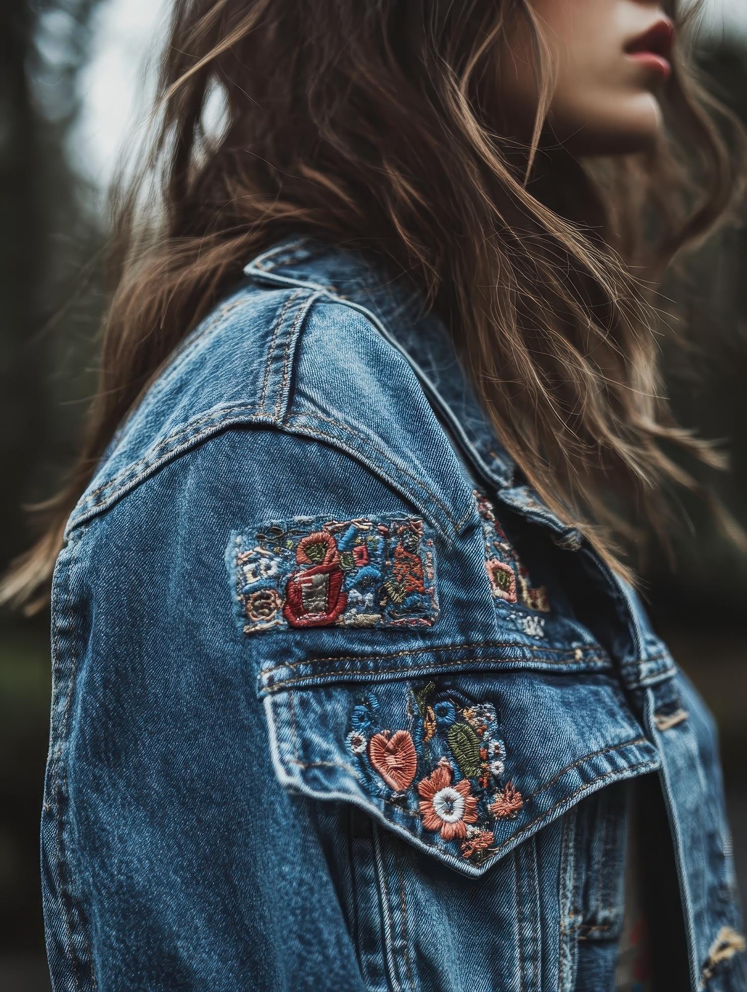 embroidered patch on denim jacket